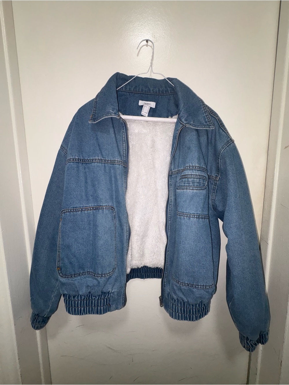 Forever 21 Light Blue Denim Jacket with White Sherpa Lining
